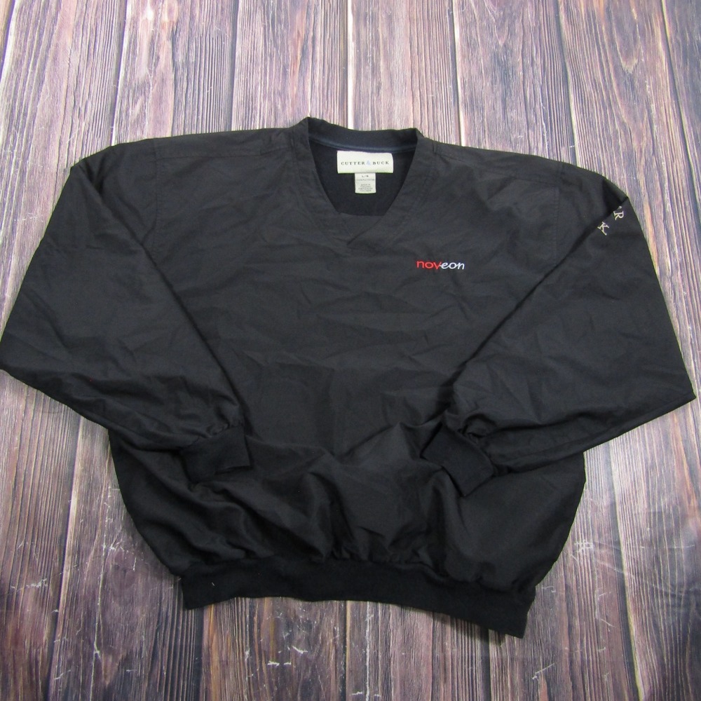 Cutter & Buck Windbreaker Mens Large‎ Black Noveon V-Neck Pullover Jacket L